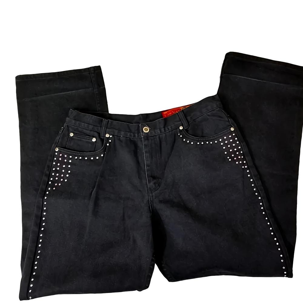 Lawman Western black cotton jeans relaxed fit silver jewel accent Size 13